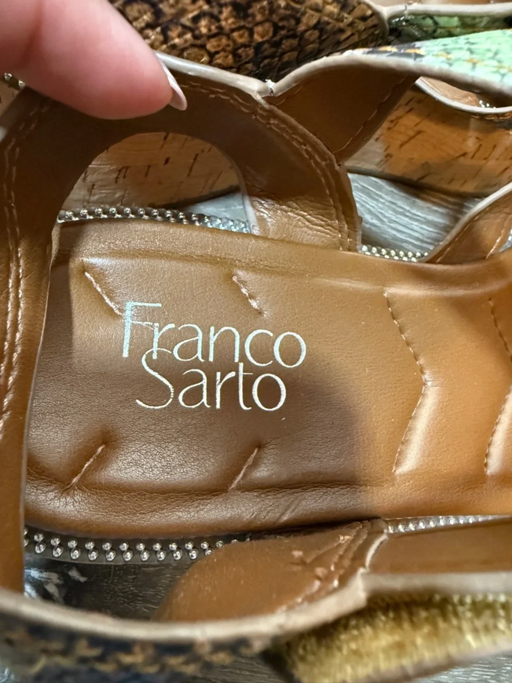 Franko Sarto Ozio Snakeskin Wedge Platform Sandals Women's 9.5M Ankle Strap Boho